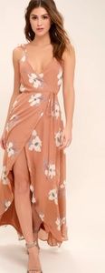 Lulus Rust Rose Floral Print High-Low Wrap Dress